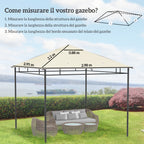 Outsunny 3x3m Polyester Gazebo Replacement Roof with Air Vents and Drainage Holes, Cream