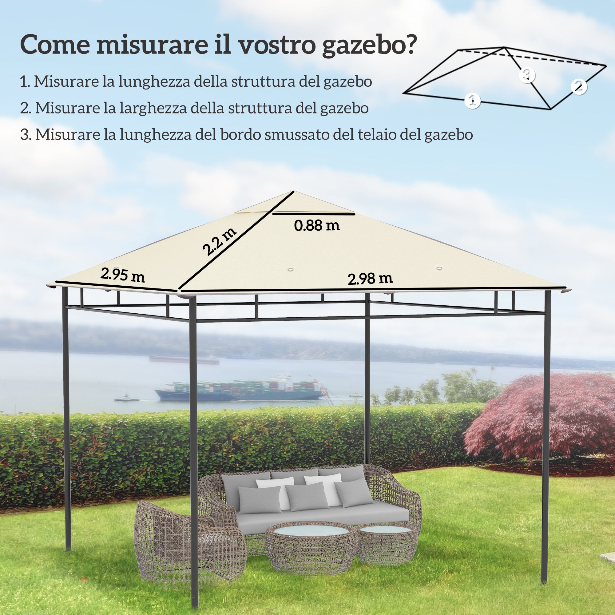 Outsunny 3x3m Polyester Gazebo Replacement Roof with Air Vents and Drainage Holes, Cream