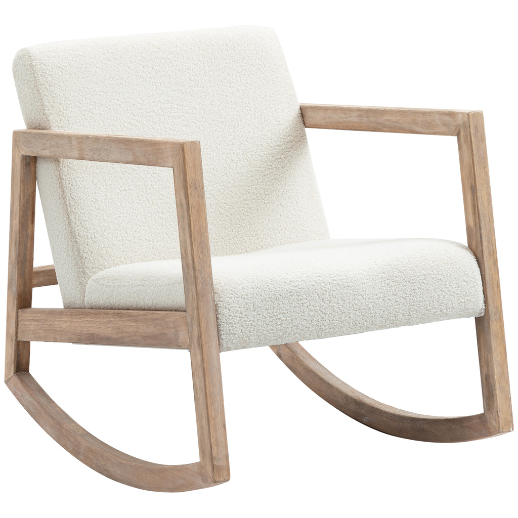 Rocking Chair with Seat and Back Cushions, Wood, Pile and Foam, 60x81x71 cm, Cream