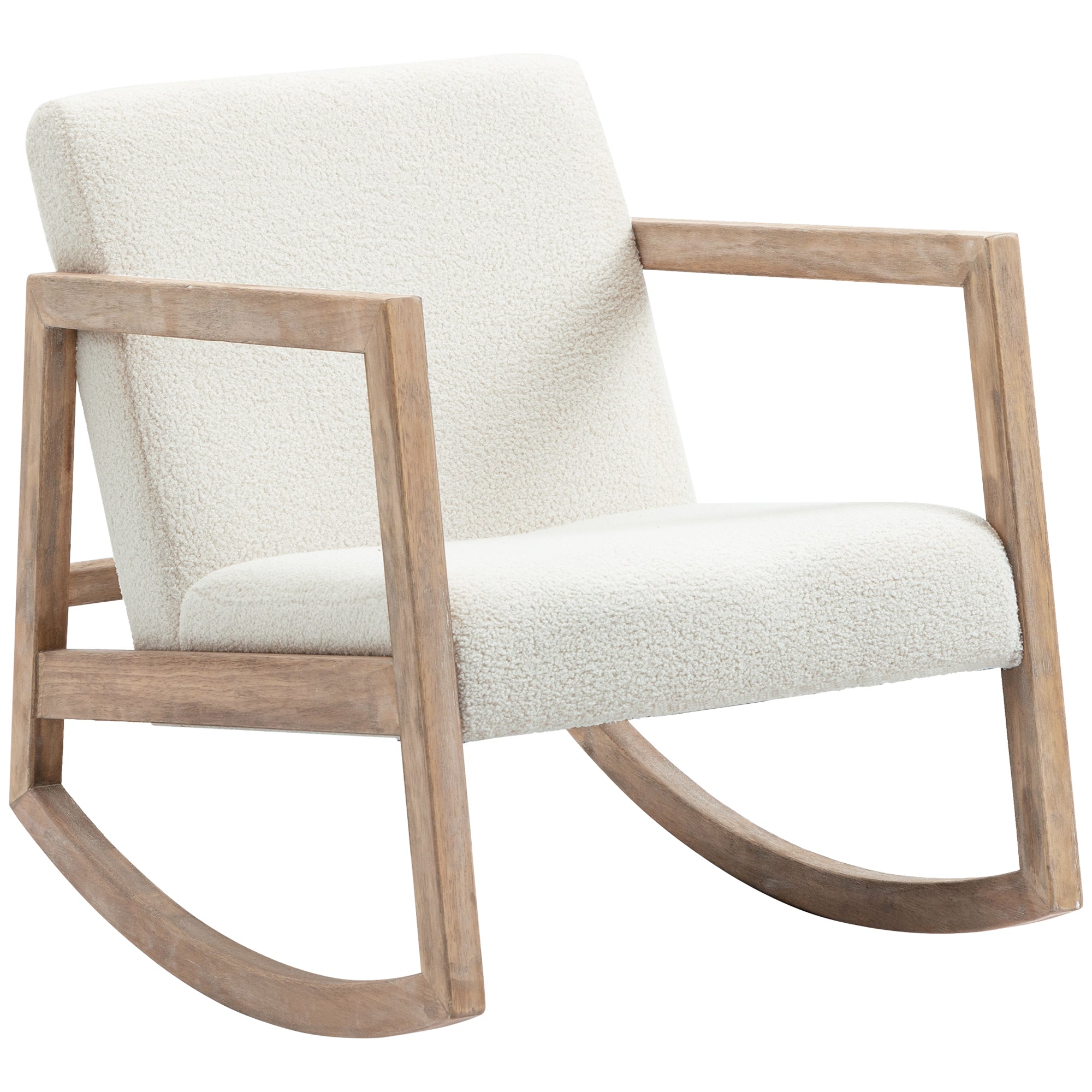 Rocking Chair with Seat and Back Cushions, Wood, Pile and Foam, 60x81x71 cm, Cream
