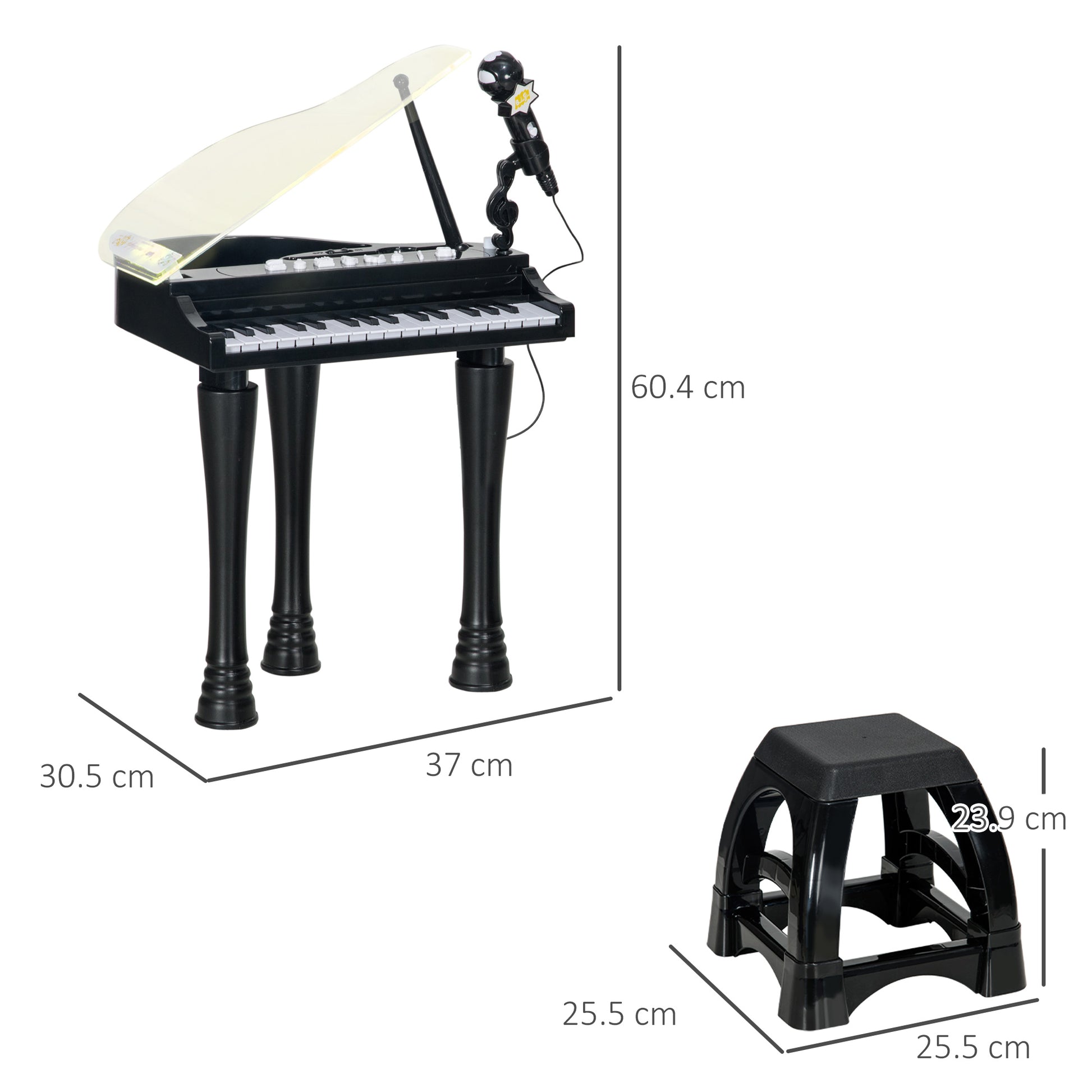 AIYAPLAY 32-Key Children's Piano with Stool, Microphone, Music, Lights and Removable Legs, Black - Borgè