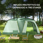 Outsunny Waterproof 4-Person Camping Tent with Sleeping Area and Living Area, in Polyester, 460x300x200 cm, Green - Borgè