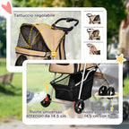 Foldable Dog Stroller for Small and Mini Dogs with Basket and Cup Holder, 75x46x94 cm, Coffee