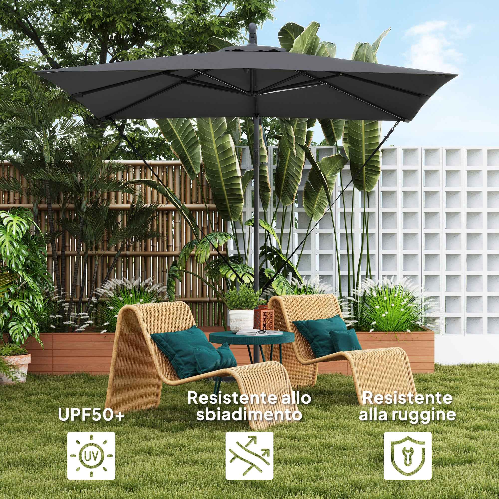 Outsunny Adjustable Cantilever Umbrella with Cross Base and Crank Handle, in Steel and Polyester, 247x247x256, Dark Grey