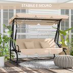 Outsunny 3-Seater Garden Swing Bed with Adjustable Canopy and Tray, 200x120x164 cm, Light Brown