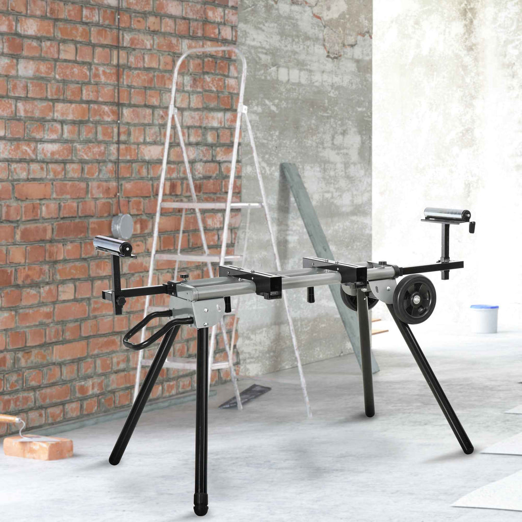 DURHAND Universal Extendable and Foldable Mitre Saw Stand, 150kg Capacity, Black and Silver
