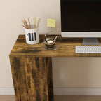 Space-Saving Corner Desk with S-Shaped Shelf, Wooden, 140x120x78 cm, Brown and Black