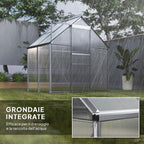 Outsunny Polycarbonate and Aluminum Greenhouse with Hinged Door and Roof Window, 192.5x131x200 cm, Silver