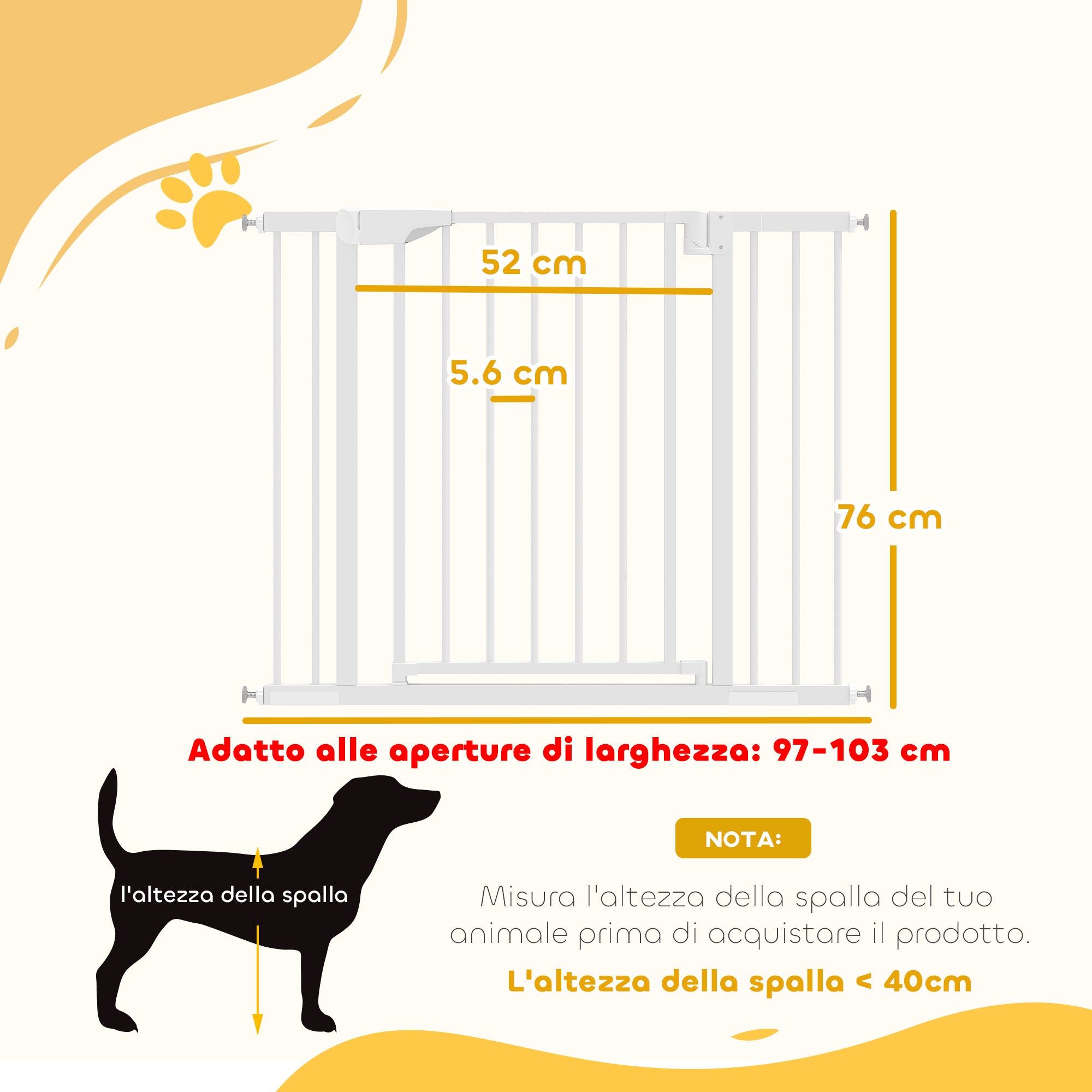 PawHut Baby and Pet Safety Gate, Self-Closing and Pressure Fit, 76-103x76 cm, White