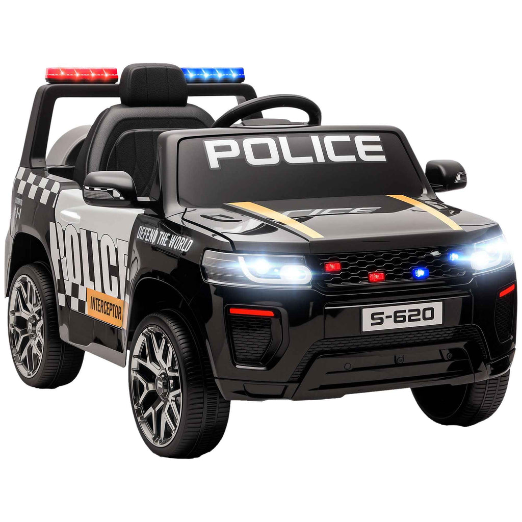 Kids Electric Police Car with Remote Control Dual Motors Siren 4-Wheel Suspension and Headlights Black
