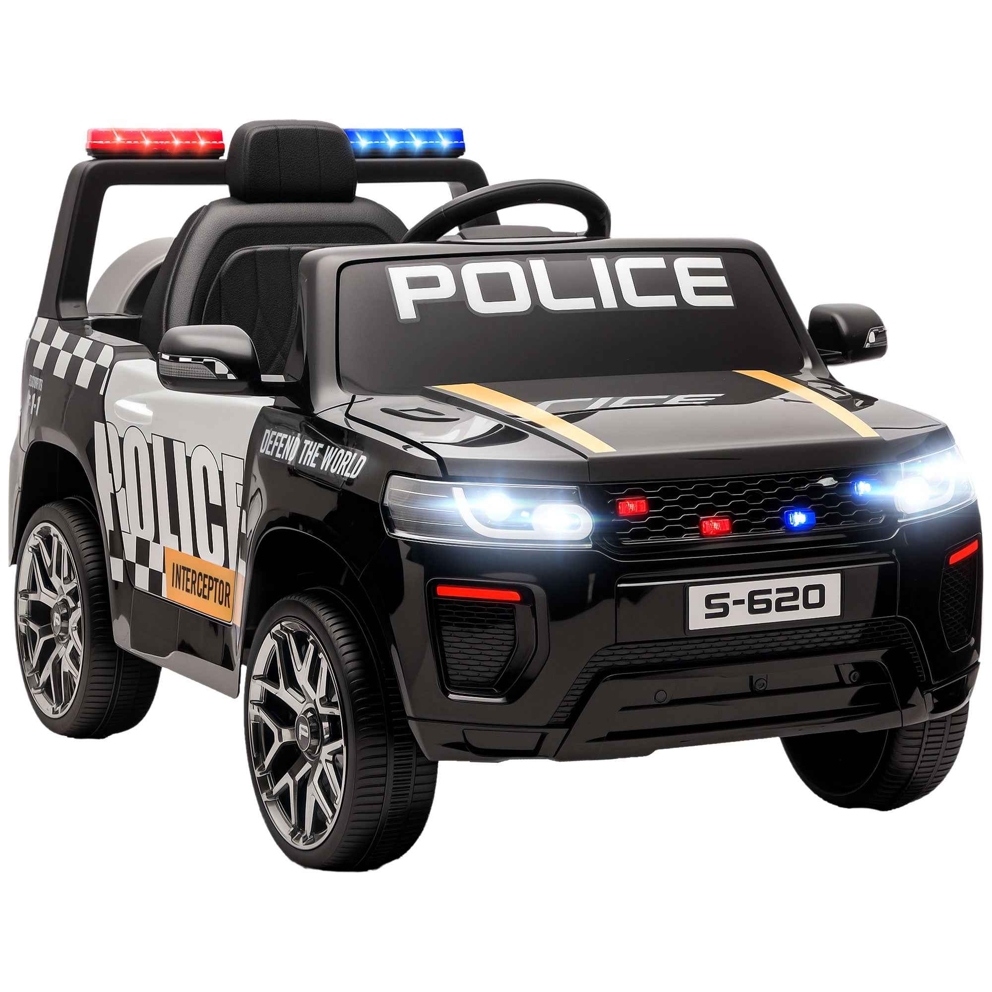 Kids Electric Police Car with Remote Control Dual Motors Siren 4-Wheel Suspension and Headlights Black