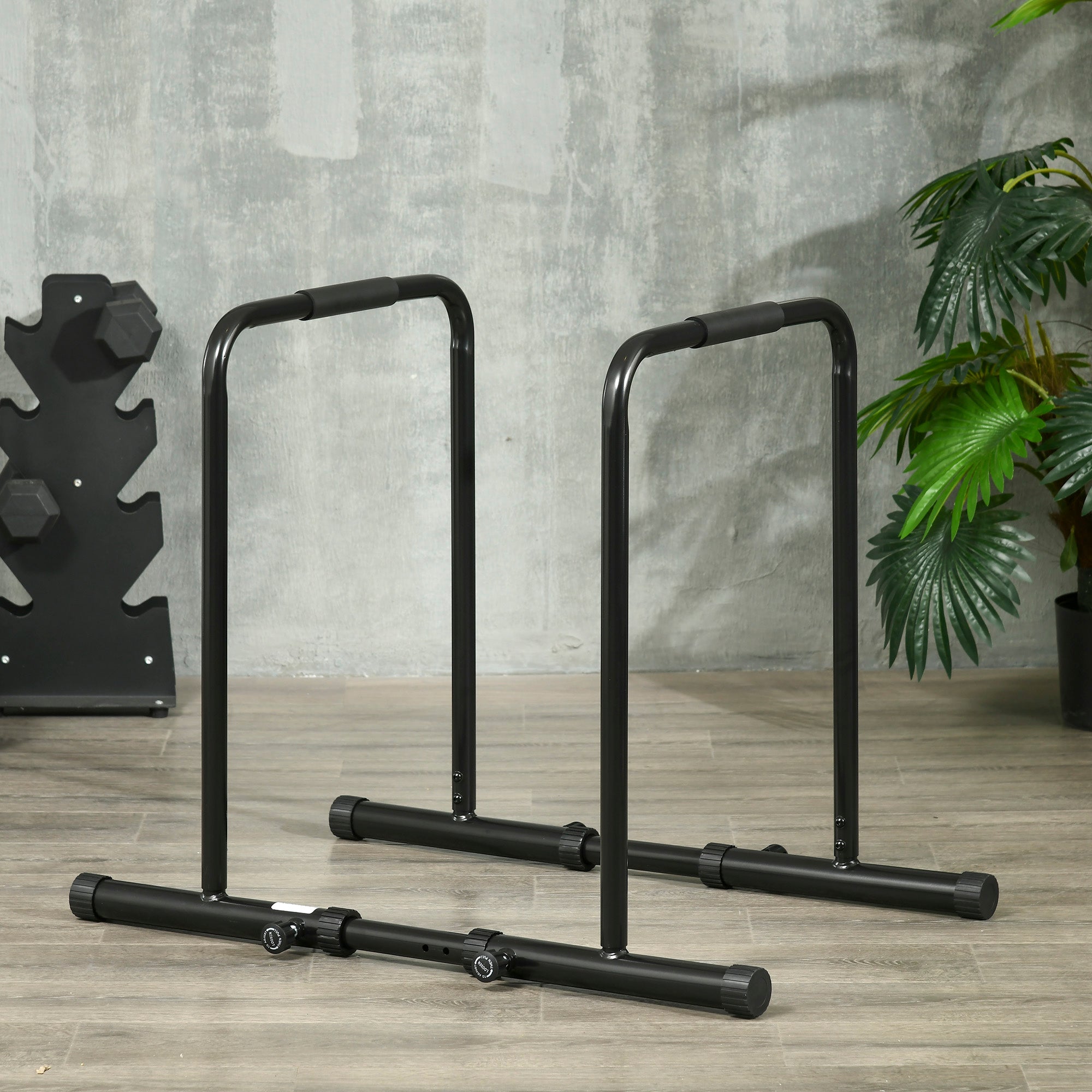 SPORTNOW Adjustable Height Steel Dip Bar with 6 Adjustable Lengths, 90-102x65x80-90 cm, Black