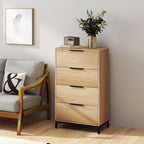 4-Drawer Chest of Drawers Anti-Tip with Black Handles, in Wood and Metal, 62x35x105 cm, Light Brown
