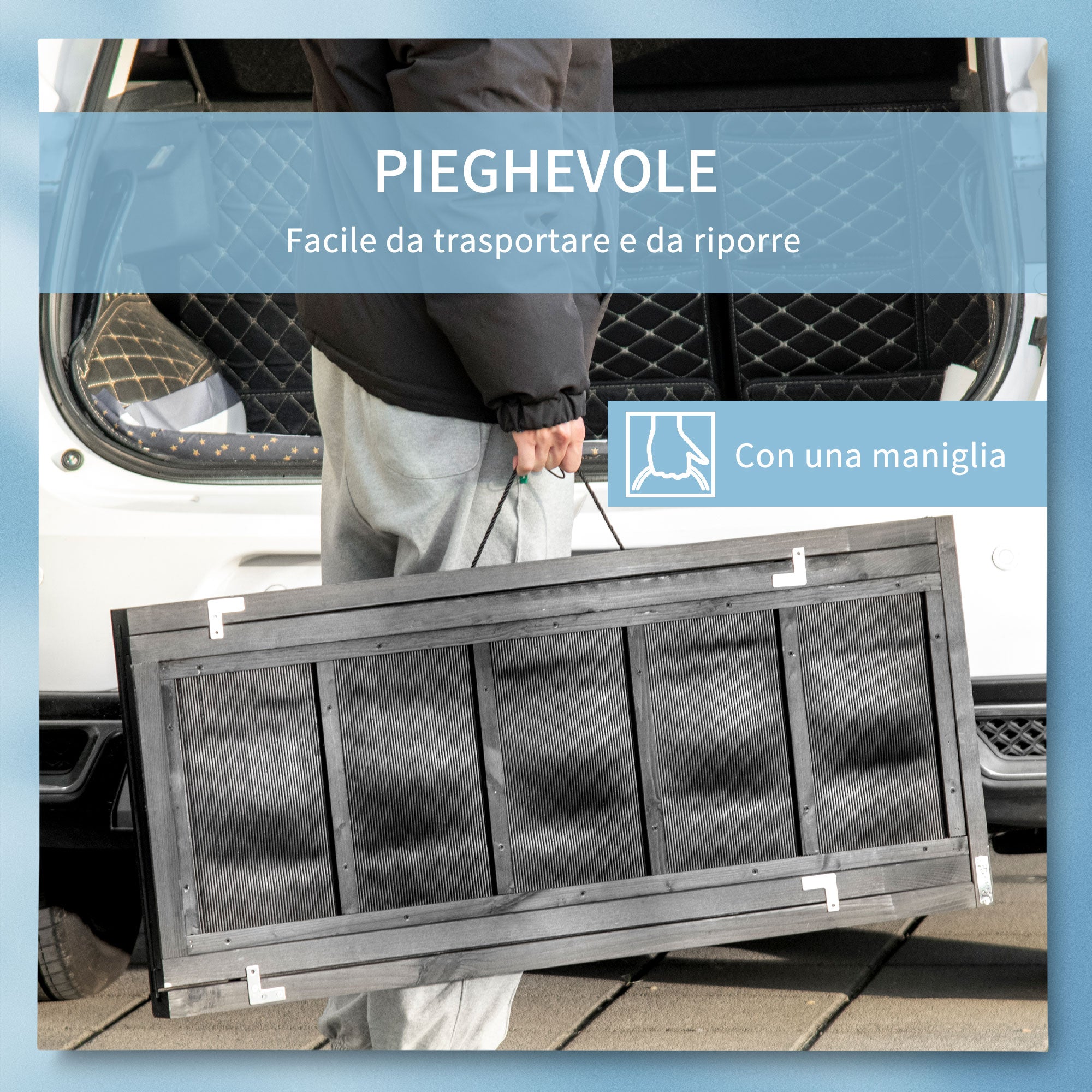 Folding Non-Slip Wooden Dog Ramp with Side Handle, 43x165x6.5 cm, Black