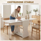 HOMCOM Folding Dining Table for 4 People with Shelf, Wooden, 160x60x75 cm, White