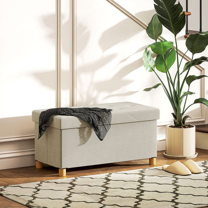 Storage Bench 67L , Padded Lid and Velvet Lining, 76x38x38cm, Cream