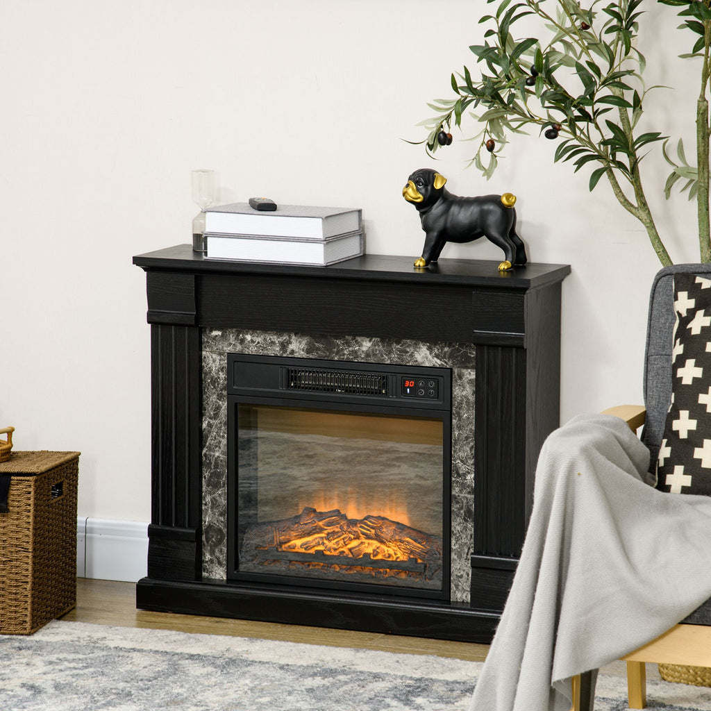 HOMCOM Electric Fireplace with Timer, Adjustable Flame and Temperature, 80x21.6x67.8 cm, Black