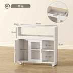 HOMCOM Wooden Bathroom Cabinet with Wheels, Open Space, Adjustable Shelves and Glass Doors, 71x20x70 cm, White