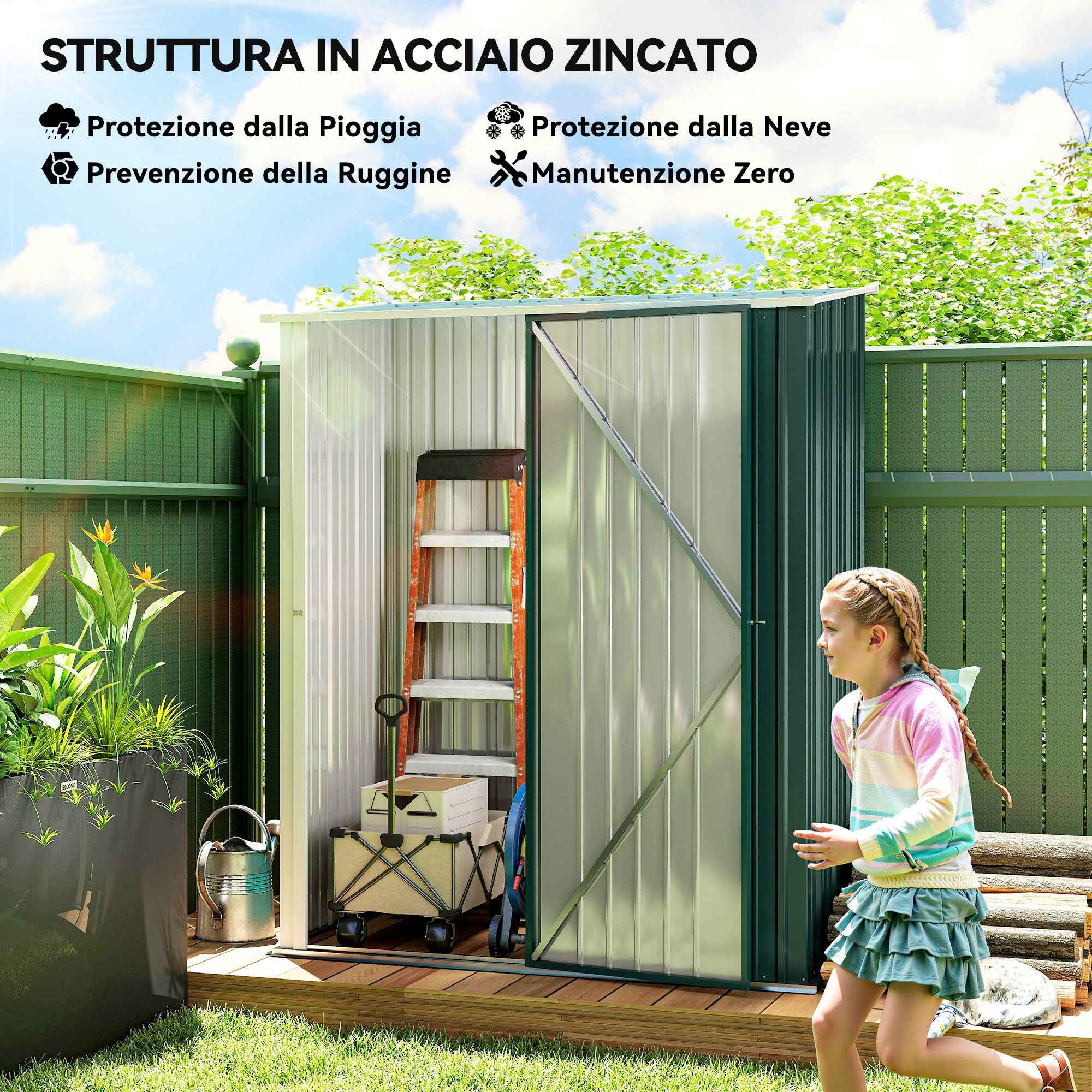 Outsunny Steel Garden Shed with Latch, 161.5 x 94.5 x 196 cm, Green