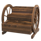 Outsunny 3-Tier Outdoor Planter with Decorative Wheels Made of Carbonized Fir Wood, 62x61x57 cm