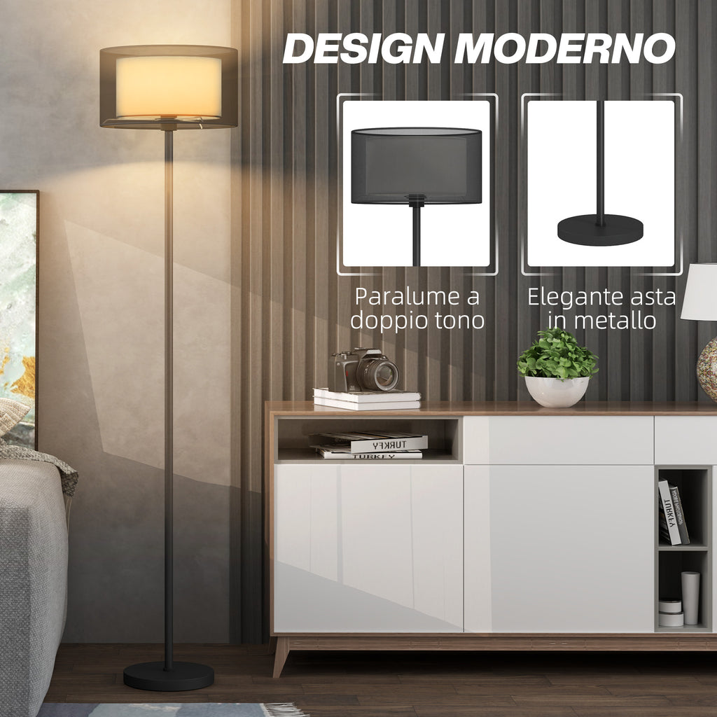 Modern Floor Lamp with Double Lampshade and Foot Switch, Ø33 x 152.5 cm, Black