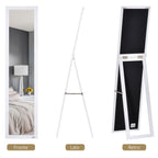 Full Length Mirror with Folding Stand and Mounting Holes, Wood and Glass, 37x37x154 cm, White