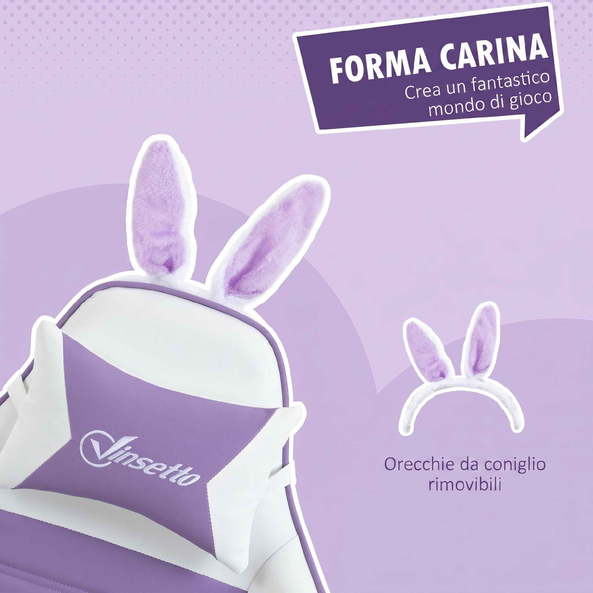 Vinsetto Gaming Chair with Rabbit Ears, Footrest, Cushions, Reclining and Adjustable Height, Purple