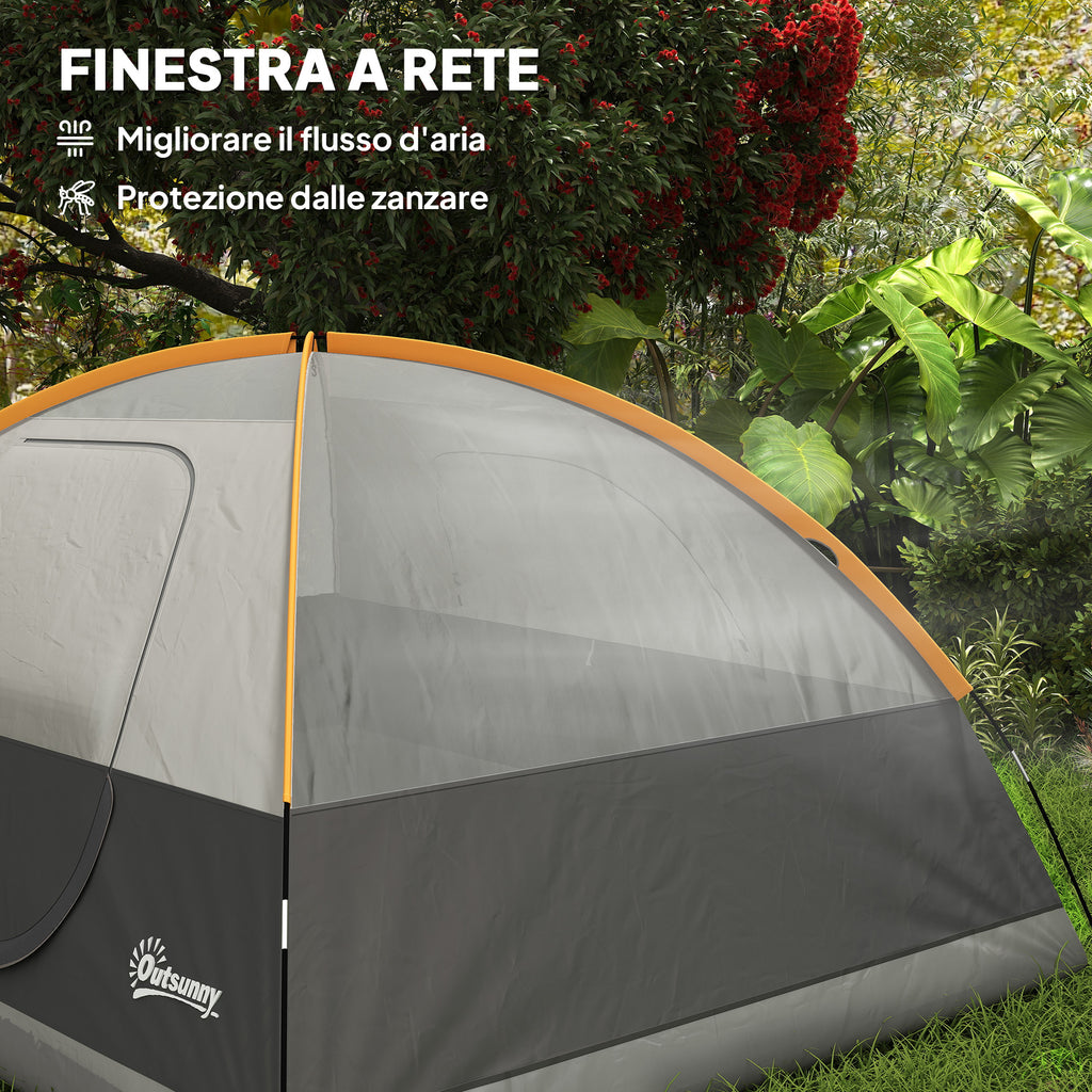 Waterproof 3-Person Camping Tent with Pockets, Lantern Hook and Carry Bag, Orange