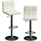 Set of 2 Adjustable Bar Stools with Footrest, PU Leather and Steel, 39.5x44x88-110 cm, Cream