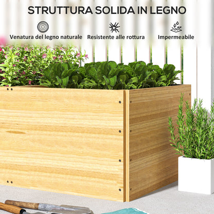 Outdoor Planter in Fir Wood Divided into 3 Areas with Non-Woven Fabric Layer, 140x60x40 cm