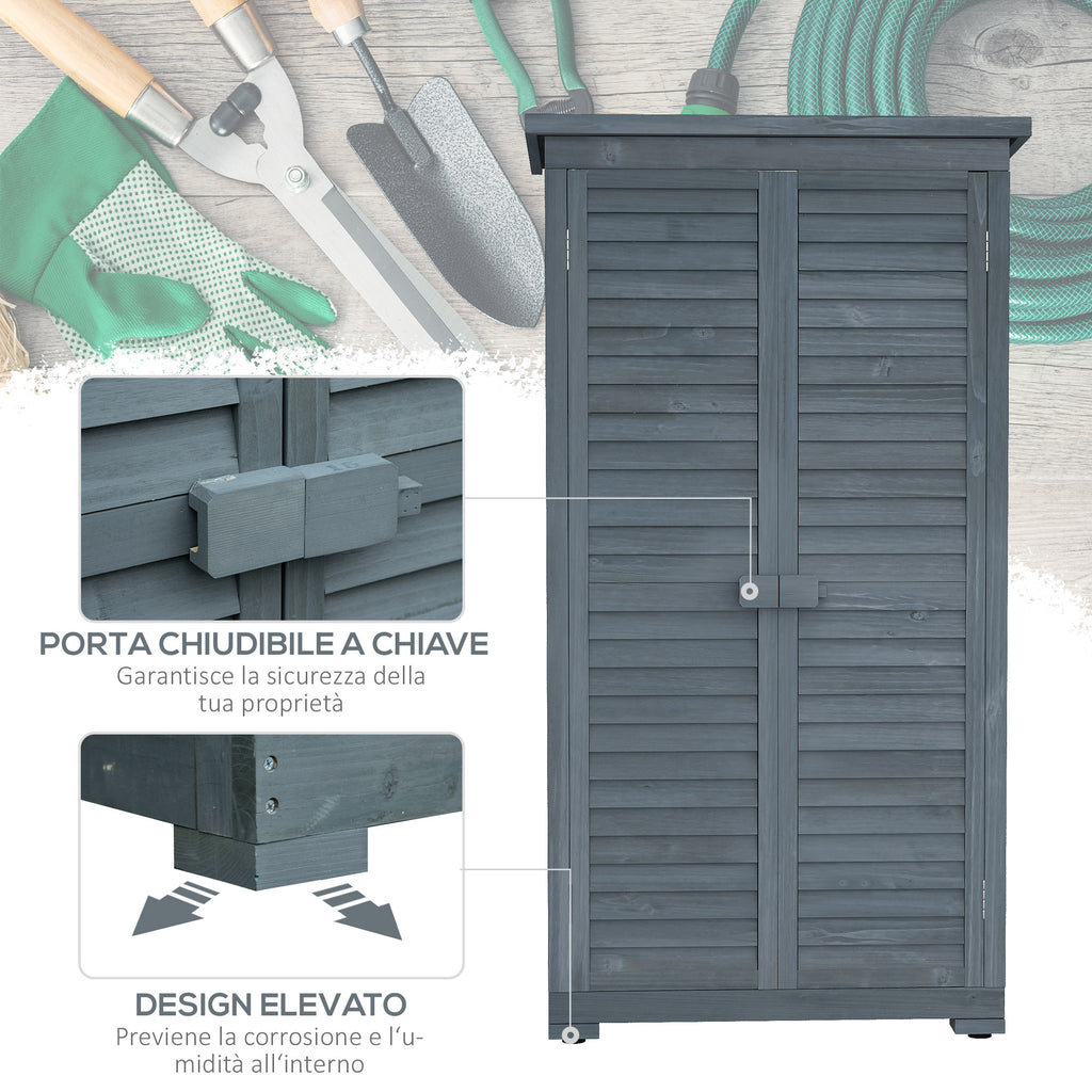 Outsunny Outdoor Wooden Wardrobe with 2 Shutter Doors and Internal Shelves, 87x46.5x160 cm, Grey
