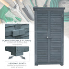 Outsunny Outdoor Wooden Wardrobe with 2 Shutter Doors and Internal Shelves, 87x46.5x160 cm, Grey