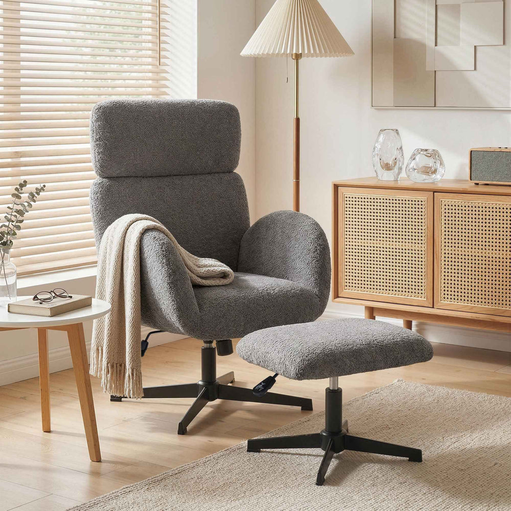 Swivel Chair with Footrest, Height-Adjustable with Adjustable Headrest, Rocking Function, Grey