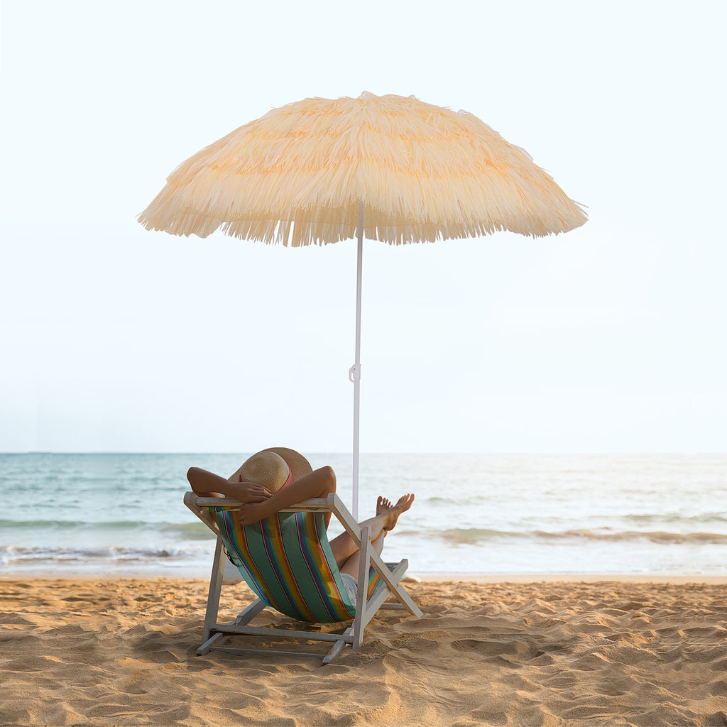 Outsunny 8-Ribbed Beach Umbrella with Tilting Pole, Polyester and Metal, 1.6 x 2 m, Beige