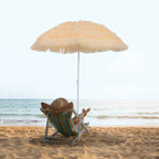 Outsunny 8-Ribbed Beach Umbrella with Tilting Pole, Polyester and Metal, 1.6 x 2 m, Beige