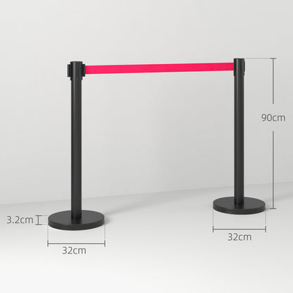 Retractable bollards, Set of 2 Path Marker Poles with 2m Extendable Tape, Ø32x90cm, Black and Red