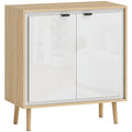 Modern 2-Door Sideboard with Adjustable Shelf, 72x35x77 cm, Gloss White and Oak