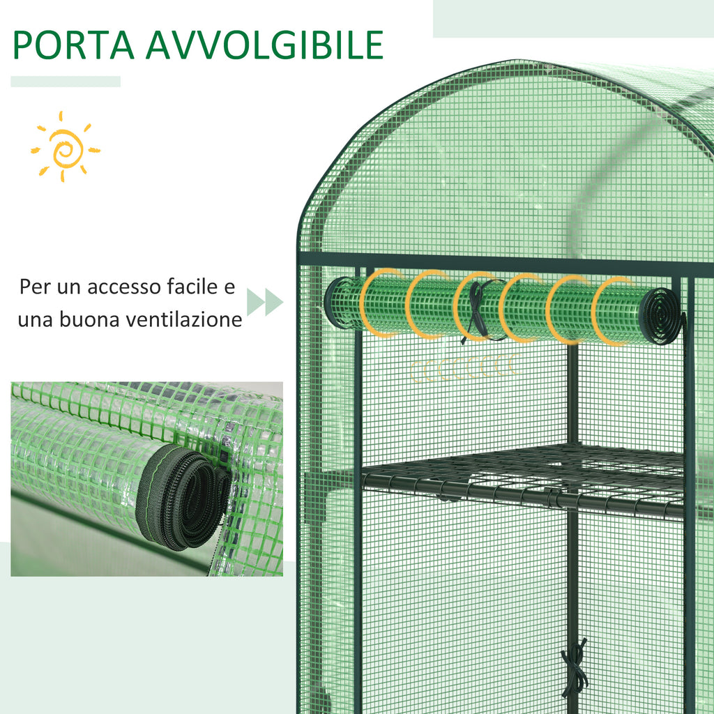 Outsunny Mini Garden Greenhouse with 2 Metal Shelves and PE Cover, 69x49x92cm, Green