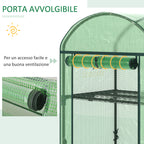 Outsunny Mini Garden Greenhouse with 2 Metal Shelves and PE Cover, 69x49x92cm, Green