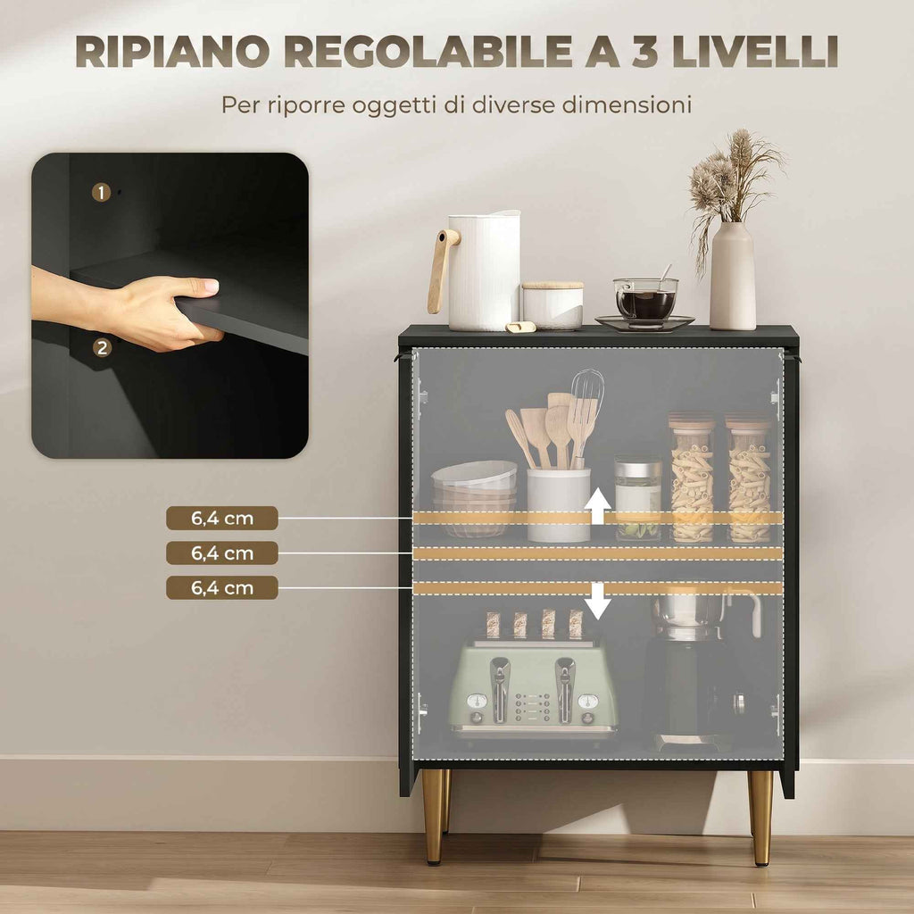HOMCOM Modern Sideboard with 2 Doors and Adjustable Shelf, Buffet Cabinet for Kitchen and Living Room with Metal Legs, Black