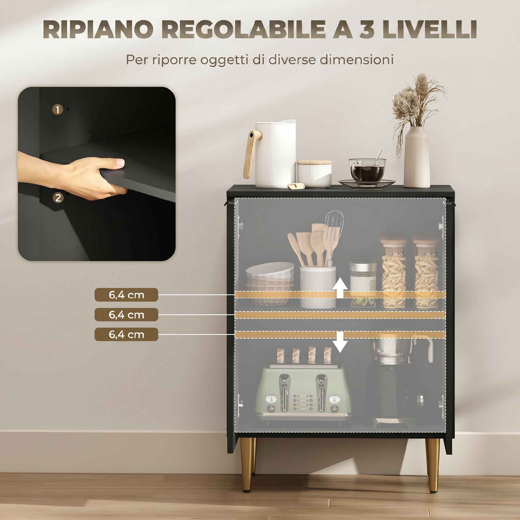 HOMCOM Modern Sideboard with 2 Doors and Adjustable Shelf, Buffet Cabinet for Kitchen and Living Room with Metal Legs, Black