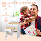 Children's Desk and Chair Set with Drawer and Shelf, Rounded Edges, Ages 6-10, White and Wood