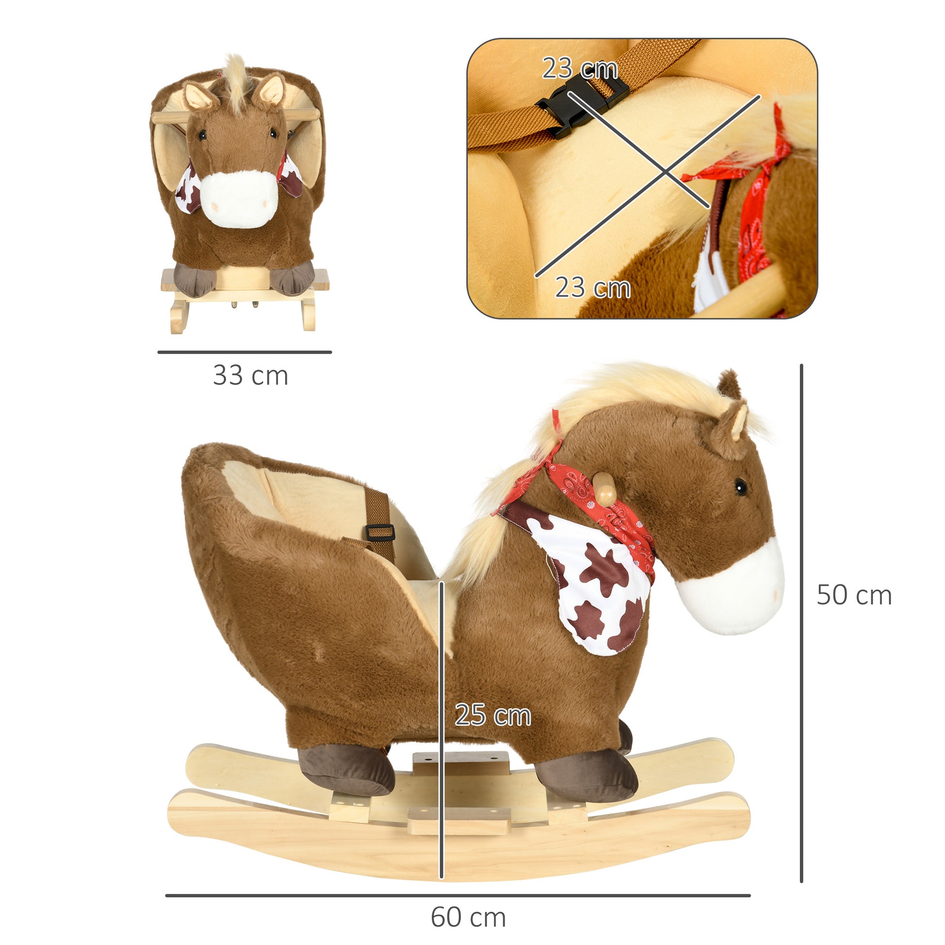 Rocking Horse for Children 18-36 Months with Realistic Sounds, 60x33x50 cm, Brown and Beige Colour - Borgè