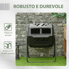 2-Section Rotating Garden Composter with 8 Air Vents, Home Composter in Steel and PP, 160 L, for Composting Organic Waste, 71x65x96 cm, Black - Borge' Group Limited
