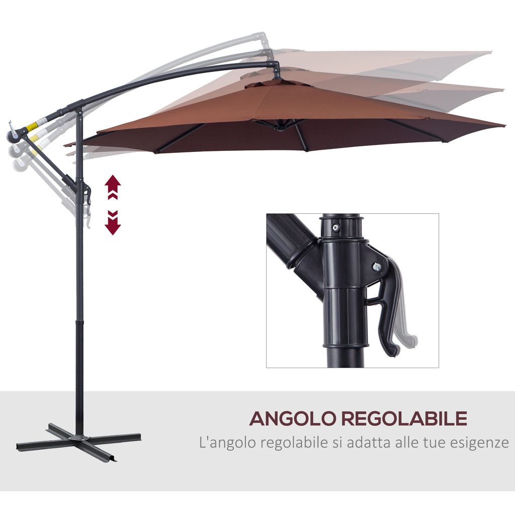 Outsunny 3x2.5m Garden Umbrella with Tilting Arm and Crank, in Steel and Polyester, Brown
