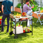 Barbecue Cart with Steel Top and Adjustable Shelf, Wheels and Hooks, 100x52x80 cm, Black