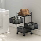 HOMCOM 3-Tier Kitchen Cart with Rotating Metal Baskets, Wheels and Brake, 27.5 x 27.5 x 62 cm, Black