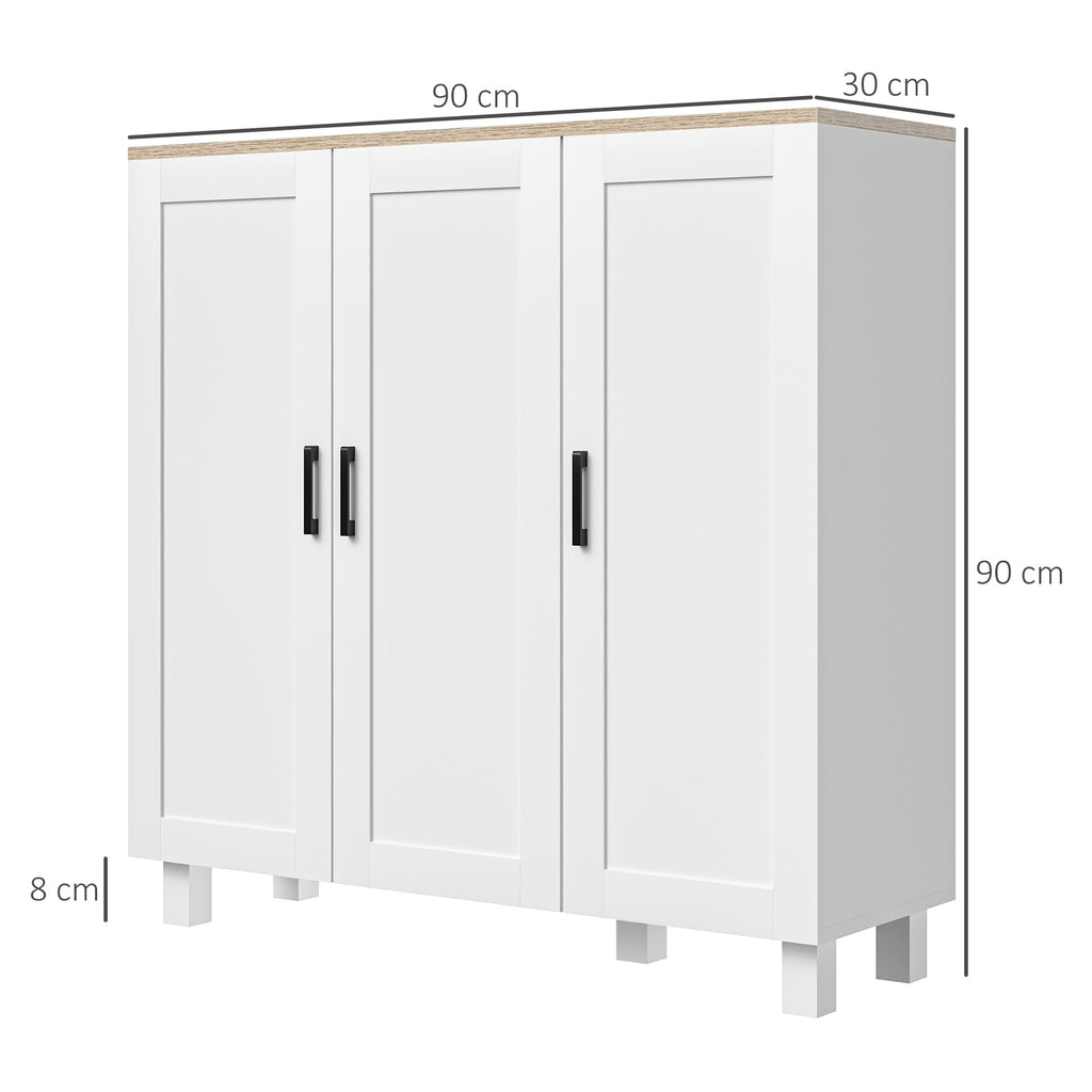3-Door Wooden Kitchen Sideboard, Adjustable Shelves, Nordic Minimalist Style, 90x30x90cm, White