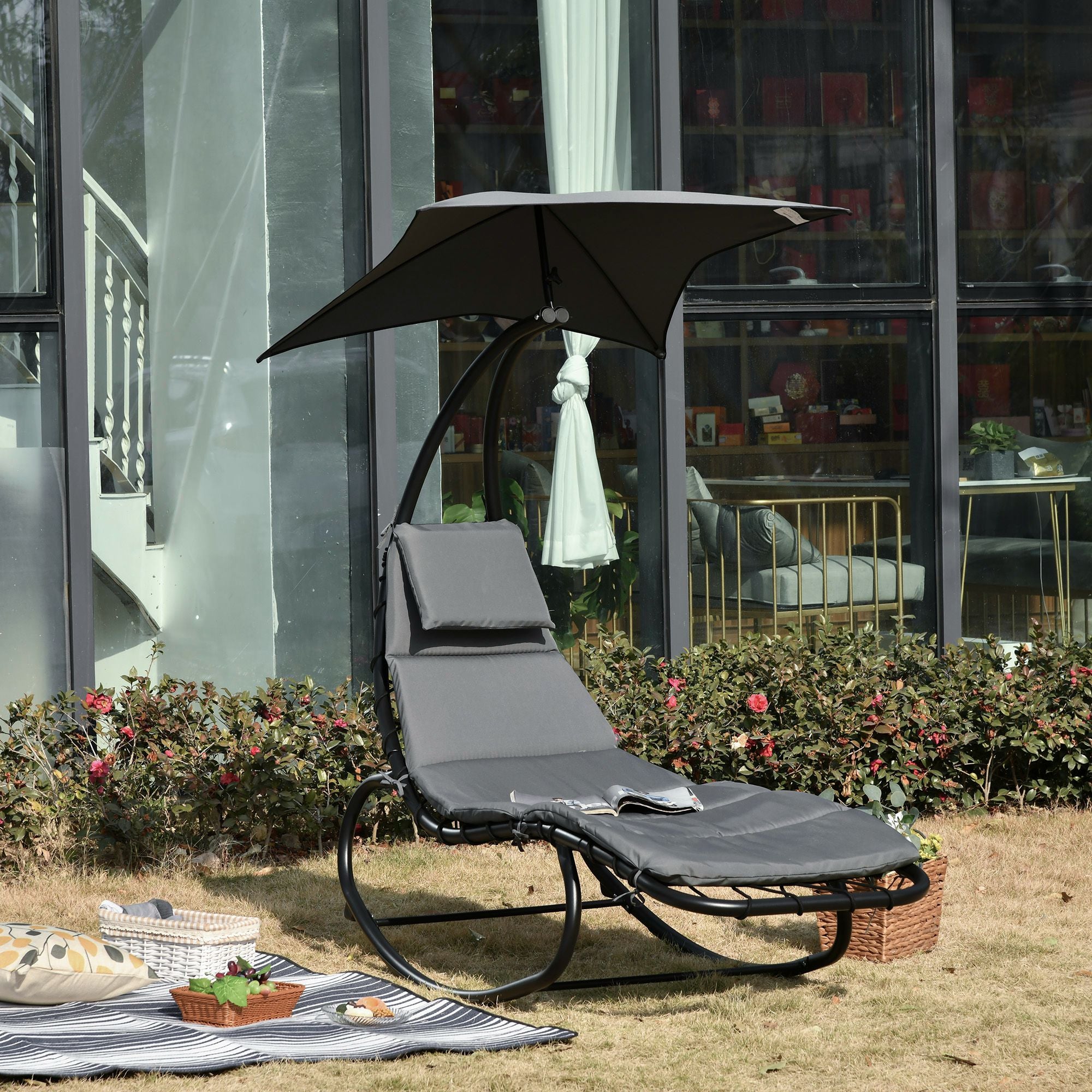 Garden Rocking Lounger Outdoor Sun Lounger Grey