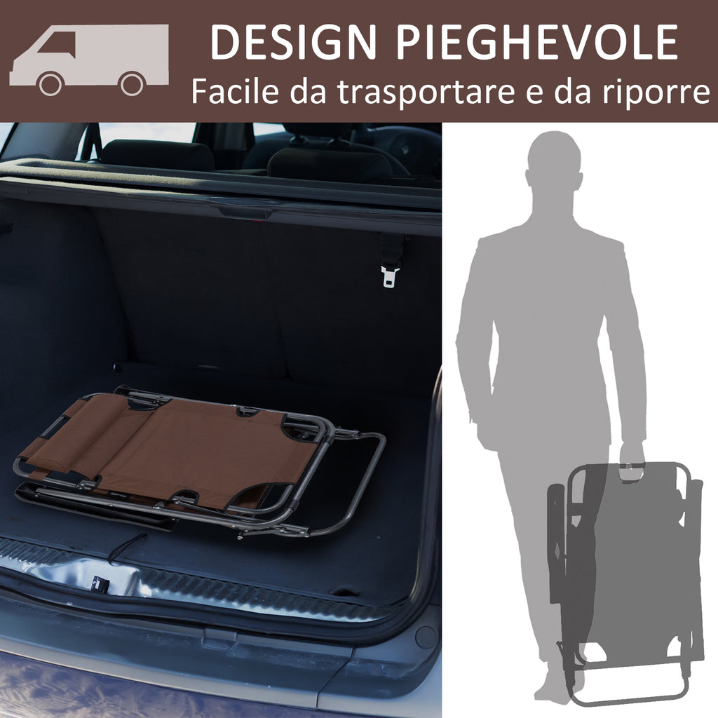 Folding and Collapsible Garden Lounger in Oxford Fabric, 135x60x89cm - Brown